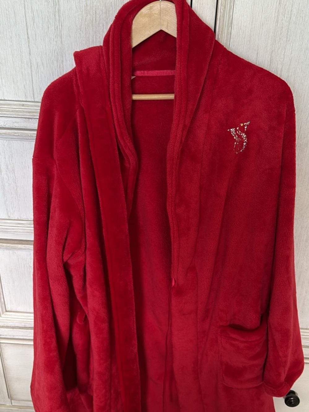 Victoria's Secret Plush Red Hooded Robe with Embellished Logo